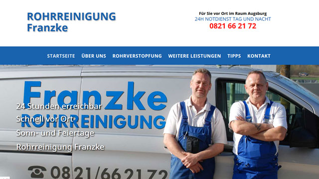 Website von Franzke Rohrreinigung
