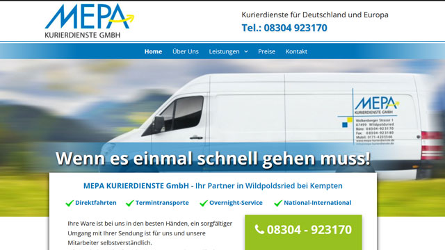 Website von MEPA Kurierdienste